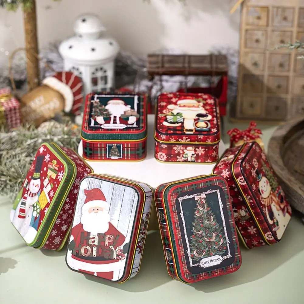 

Mini Christmas Tinplate Gift Box Cute Snowman Candy Storage Containers Christmas Tree Iron Metal Candy Box