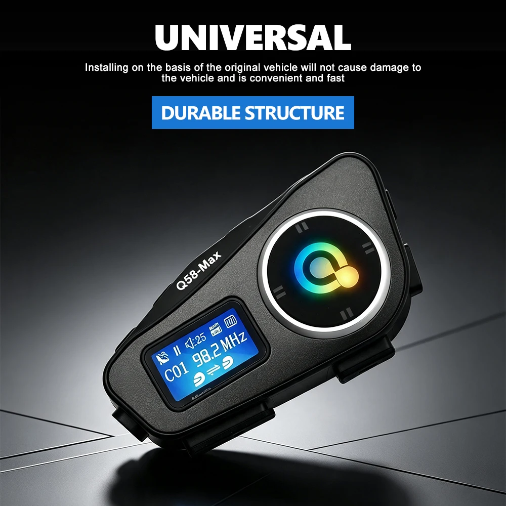 Q58 Motorcycle Helmet Intercom Wireless Bluetooth Headset Moto LCD Display FM Walkie-Talkie Helmet Headset IP65 Waterproof