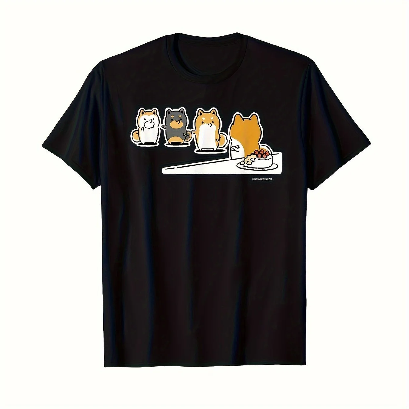 Men's Casual Black T-Shirt Funny Cat Breakfast Print Short Sleeve Round Neck Summer Top Breathable Comfortable Wear for Cat