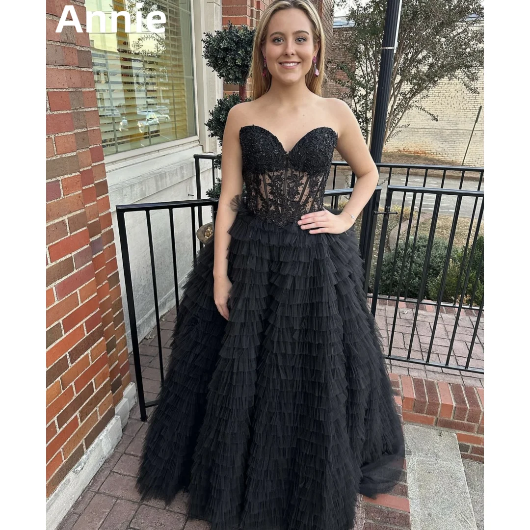 

Annie Black Prom Dresses Luxurious Evening Dress Vestidos De Noche Tulle Homecoming Party Dresses Custom Dress فساتين السهرة