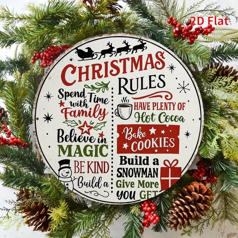 1pc of 2D flat print, retro round Metal metal hanging painting- Christmas rules and suggestions theme, 7. 8x7. 20.32 cm suitable
