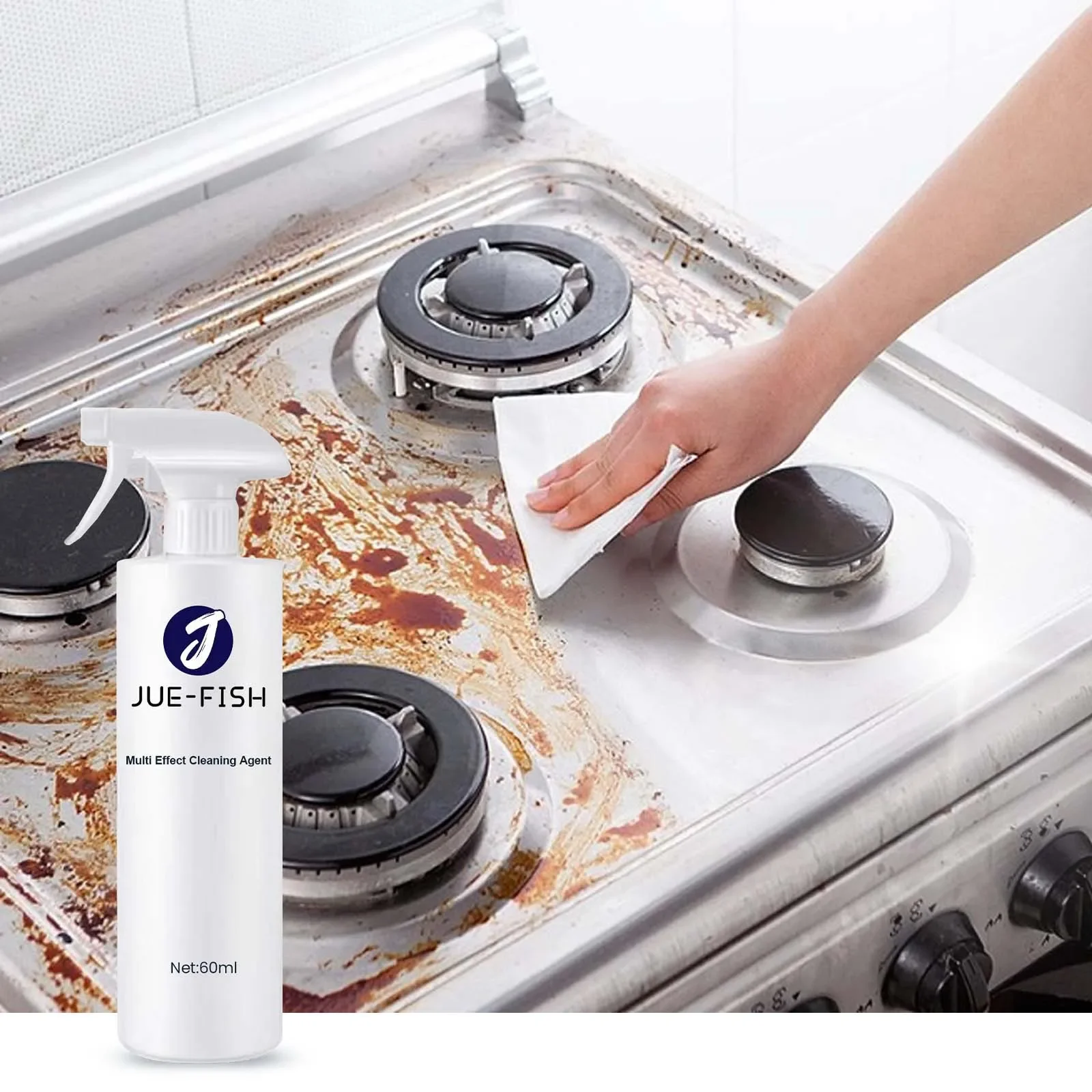 Jue-Fish No-rinse Multi-purpose Cleaner for Kitchen Stove, Bathroom and Wash Basin Decontamination and Degreasing