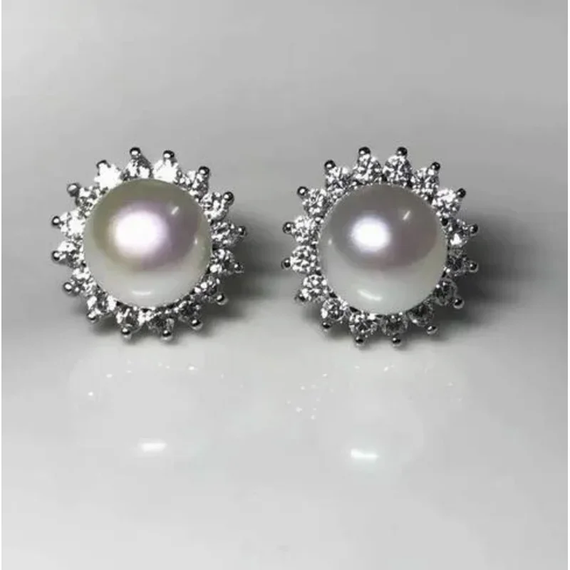 New pair of 9-10mm South Cass Art pearl stud earring silver