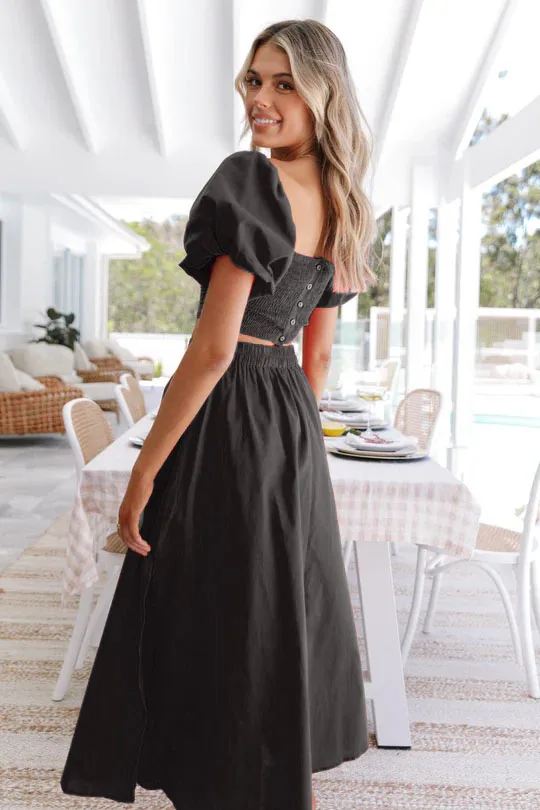 Big price reduction Women's Clothing Lantern Sleeve Square Collar Top Straight Tube Mid-length Skirt Dress Two-piece Suit Sweet