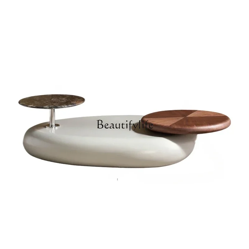 

ls 18Italian minimalist natural stone rotatable oval coffee table