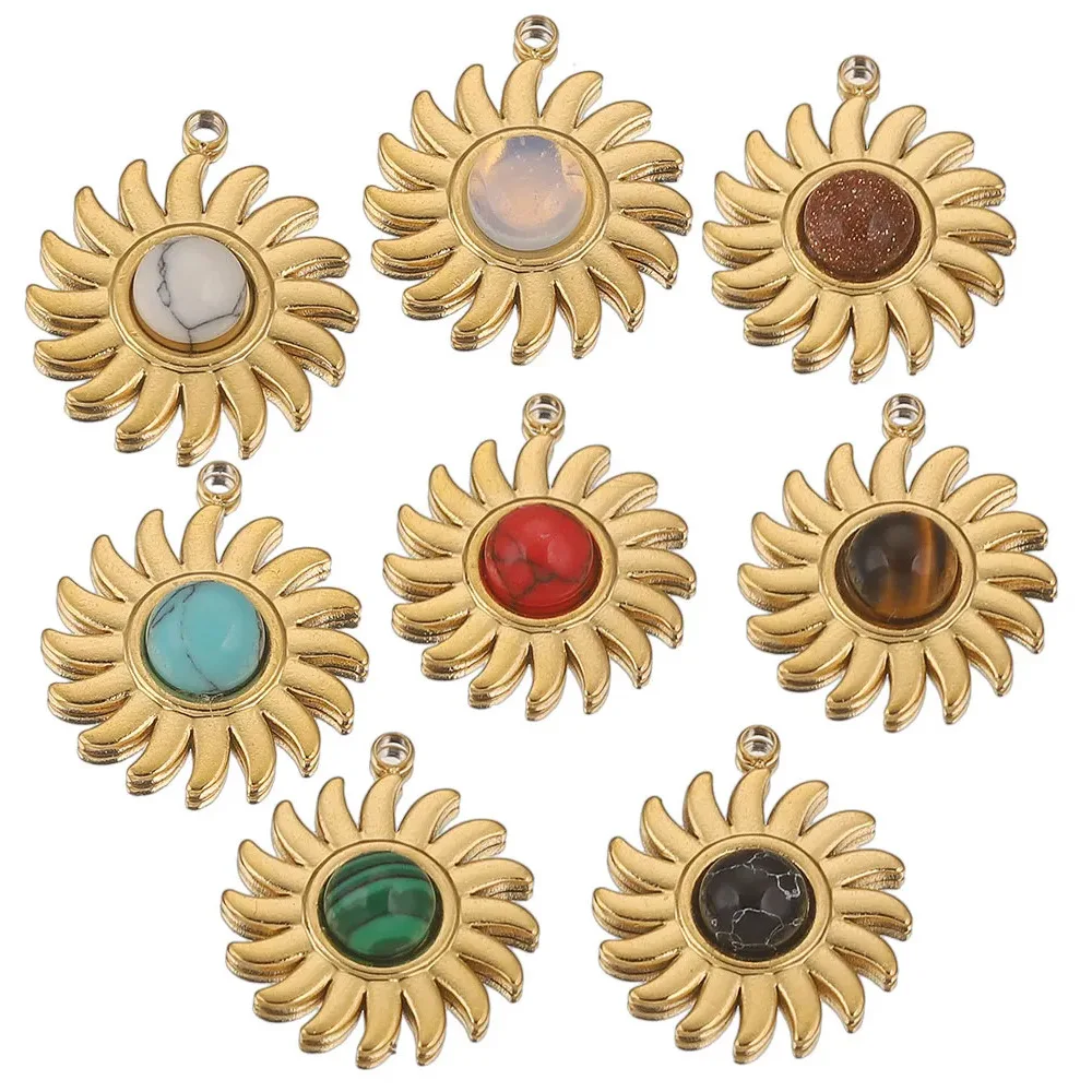 

5pcs Handmade Sun Pendant Charms Stainless Steel Golden Color Necklace Earrings Pendant Connectors Diy Jewelry Making Findings