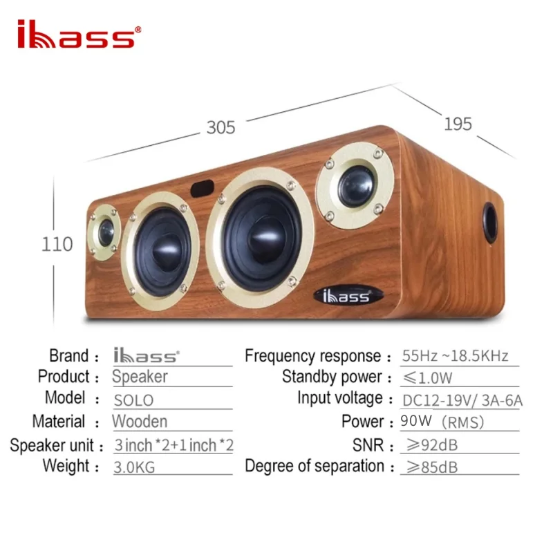 Ibass Solo 120W Home Theater Sound System for Living Room Wooden Famil Bluetooth Speakers Hi-fi Stereo TV Computer Car Subwoofer