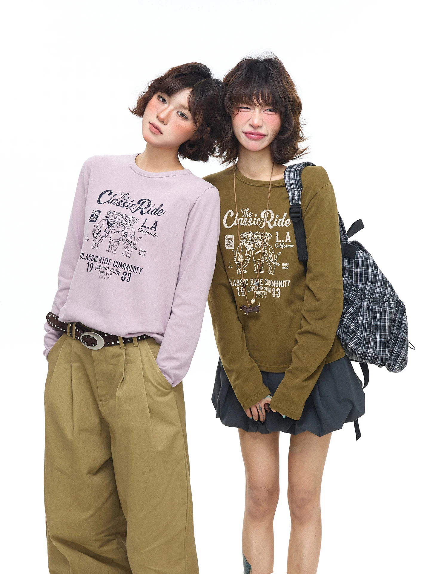 

Chen Zhanlao Store American Retro Print Long Sve T-irt Women Commute Floing Casual Versatile Base irt Top