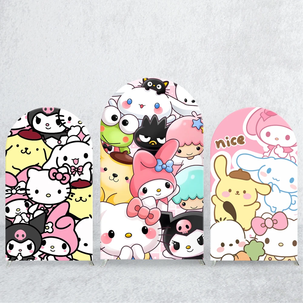 

Sanrio Family Kuromi Arch Backdrop Cover Hello Kitty Children Birthday Party Spandex Fabric Cinnamoroll Party Background Decor