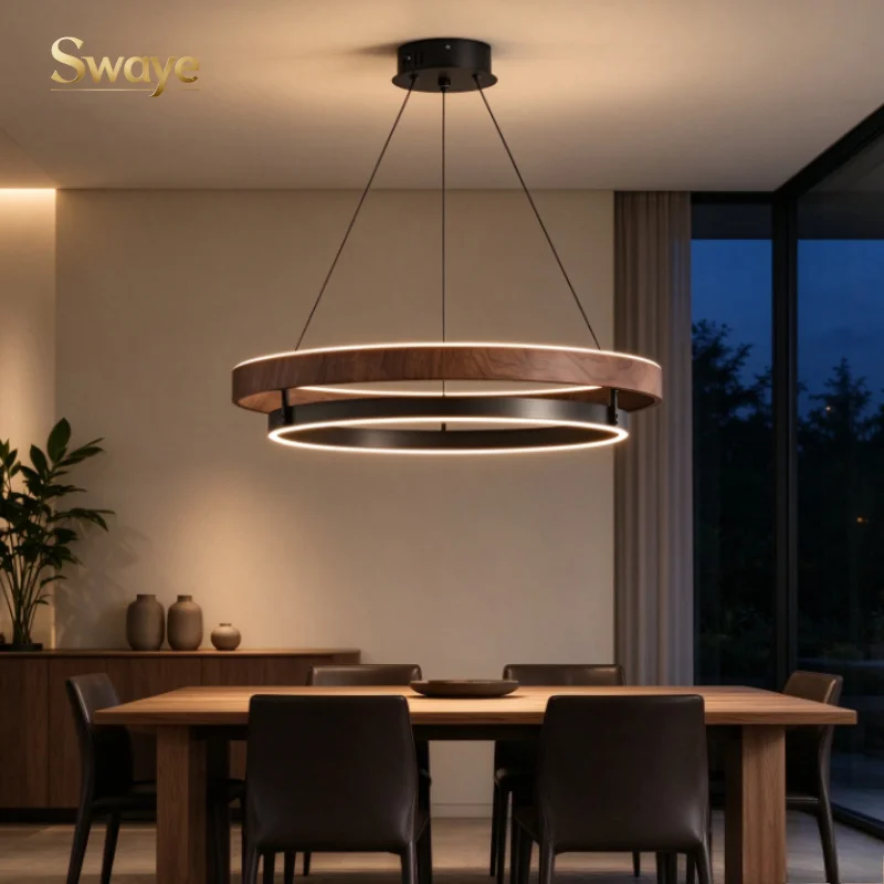 Nordic Minimal Wood Grain LED Ceiling Pendant Light for Bedroom Restaurant Room Suspend Lamp Design Home Decor Lighting Fixtures