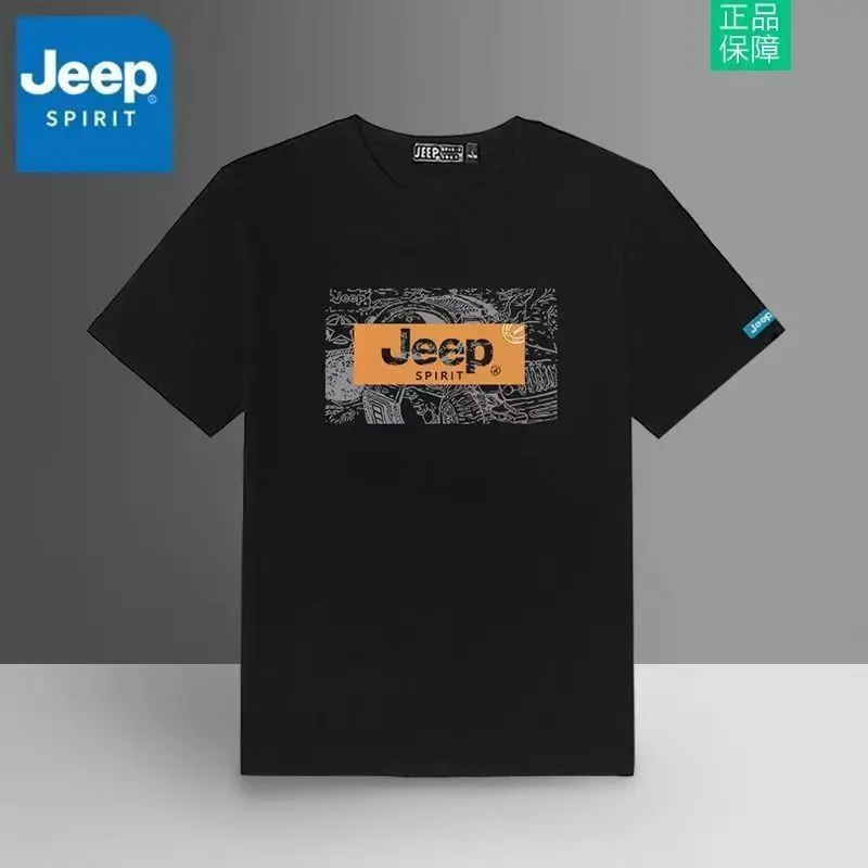 

JEEP 2026 New Pure Cotton Short Sleeve T-Shirt for Men - Trendy Loose Fit Casual Summer Round Neck High-Quality Top