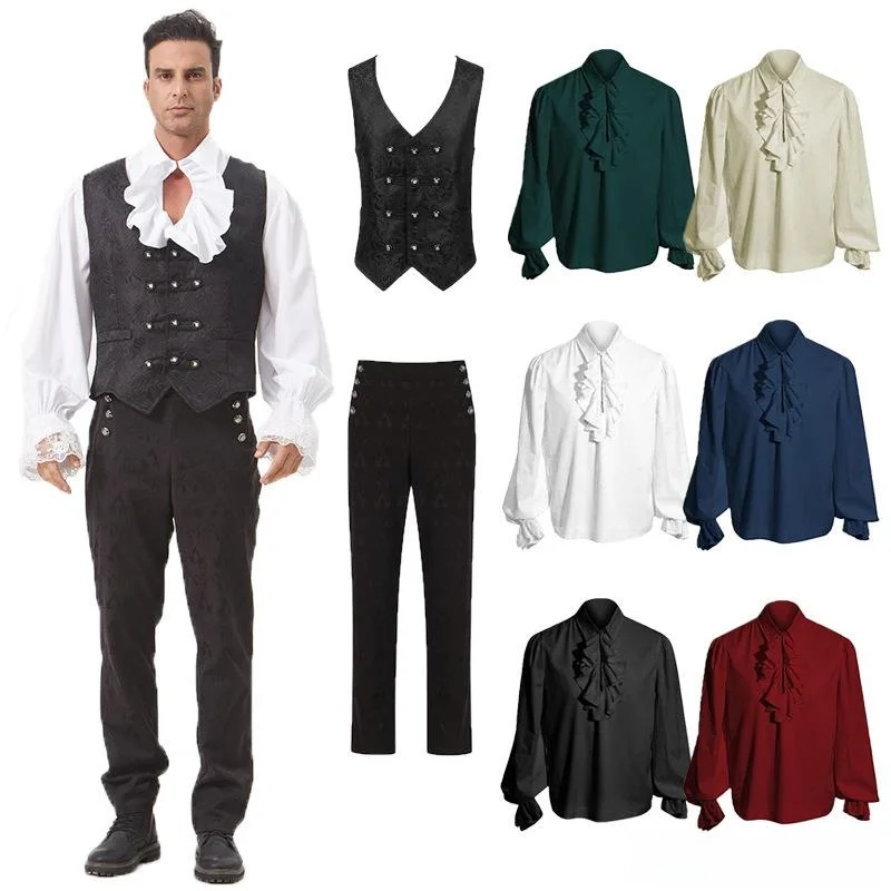 

Men's Pure Color Fashion Steam Punk Vintage Outfit Stage Costume Long Sleeve Long Pants Polyester Fiber Four Seasons Suit