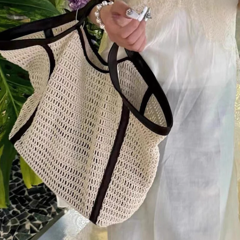 Borse Tote Oversize In paglia da spiaggia per donna borsa a mano di design di lusso 2024 novità In tessuto di lino con tasca interna di grande