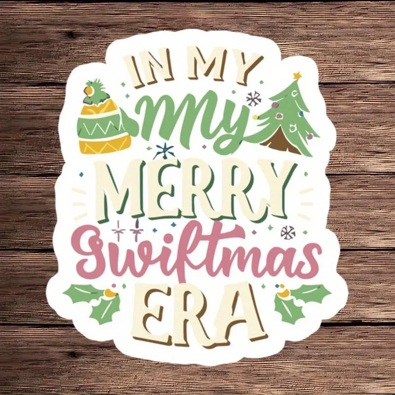 

1PC "In My Merry Swiftmas Era" Christmas Car Motorcycle Sticker, Tree & Holly Themed Decal for Vehicle Personalization