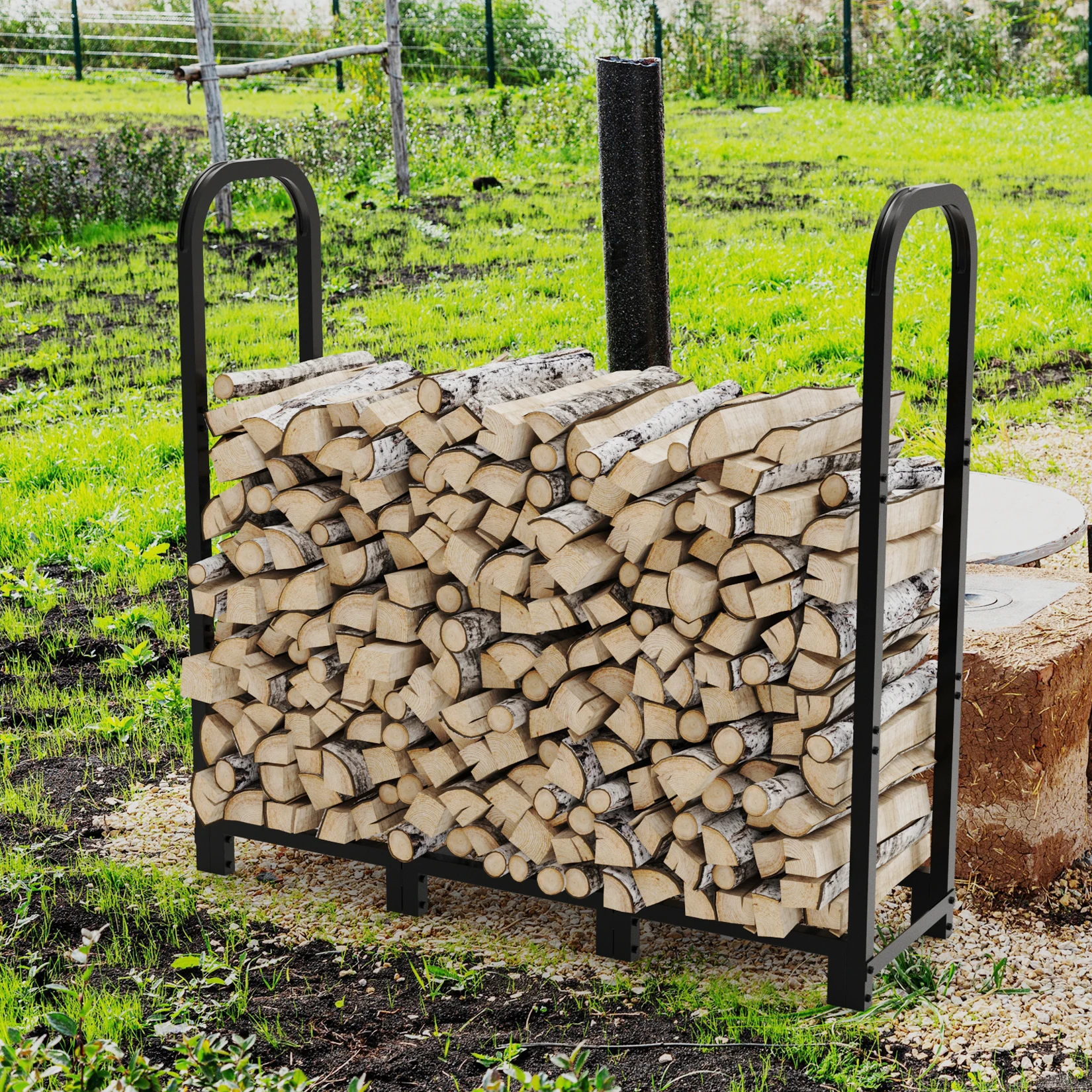 Firewood Rack: 47.6” Long Heavy Duty Fireplace Firewood Rack Stand Porch Wood Log Storage Stacker for Indoor Outdoor Firewood