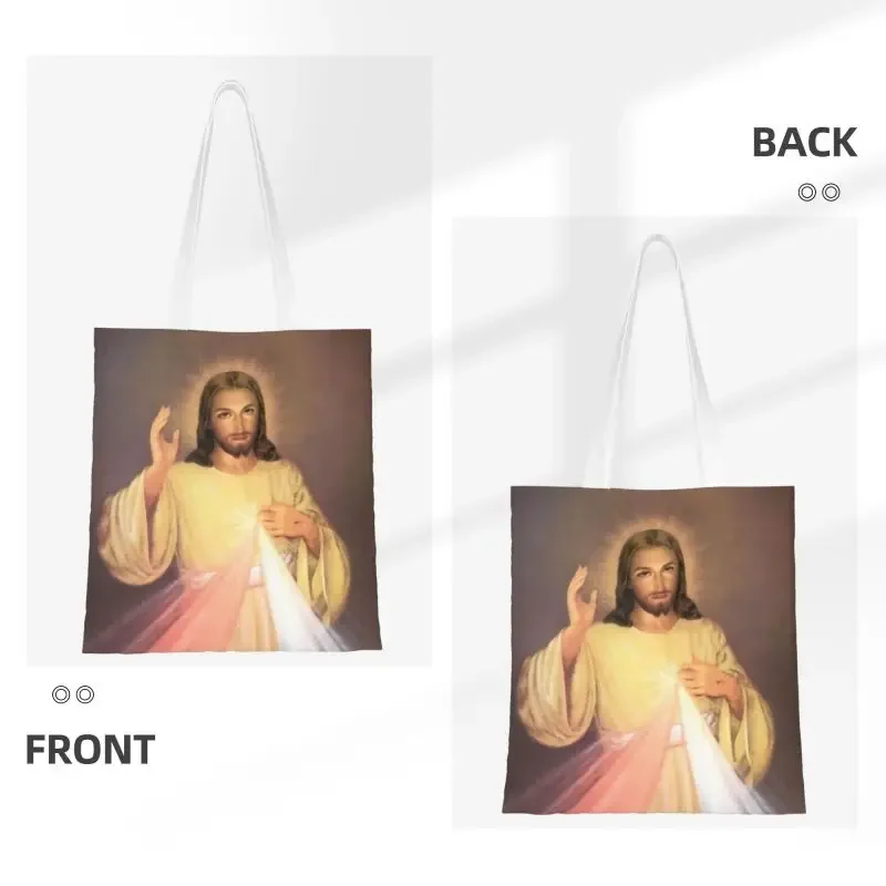 Funny Divine Mercy Shopping Tote Bags Recycling Grocery Canvas Shopper Shoulder Bag