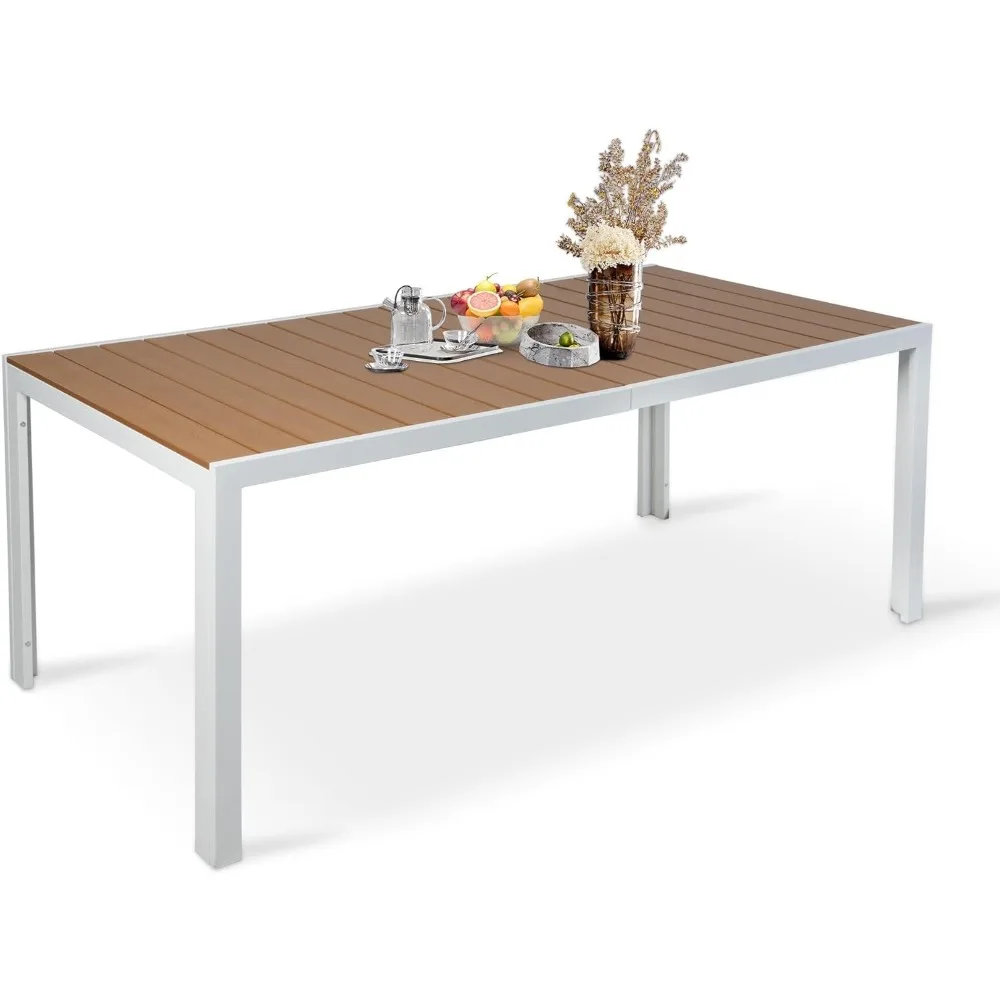 Обеденный стол на открытом воздухе на 8 человек, алюминиевый обеденный стол для патио 71 дюйм с регулируемым отверстием для зонта 1,6–2 дюйма, прямоугольный стол с планкой