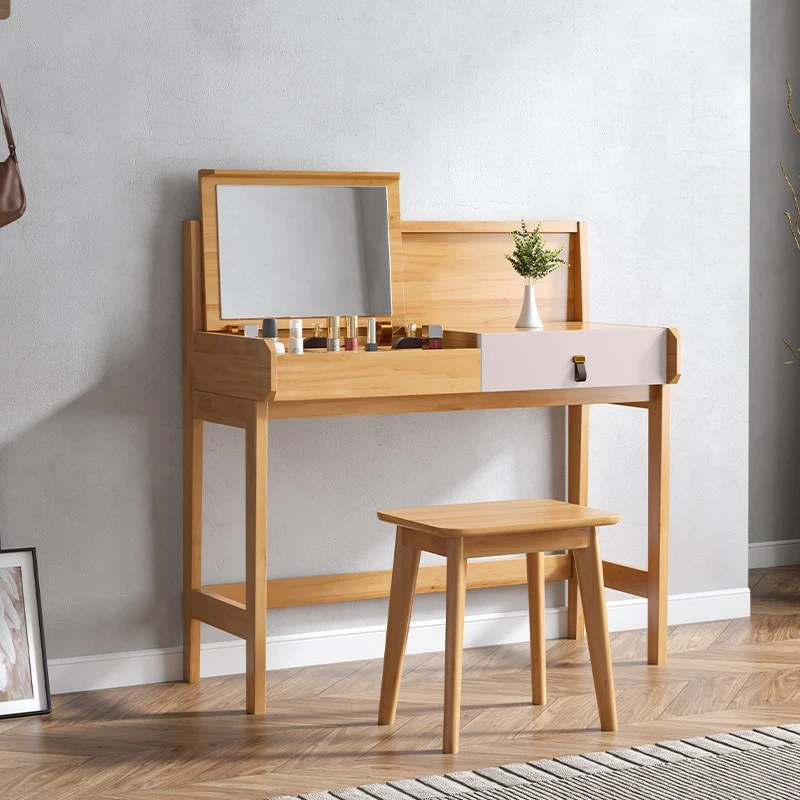 

Solid wood dressing bedroom modern simple storage box Nordic makeup table multi-functional glass furniture