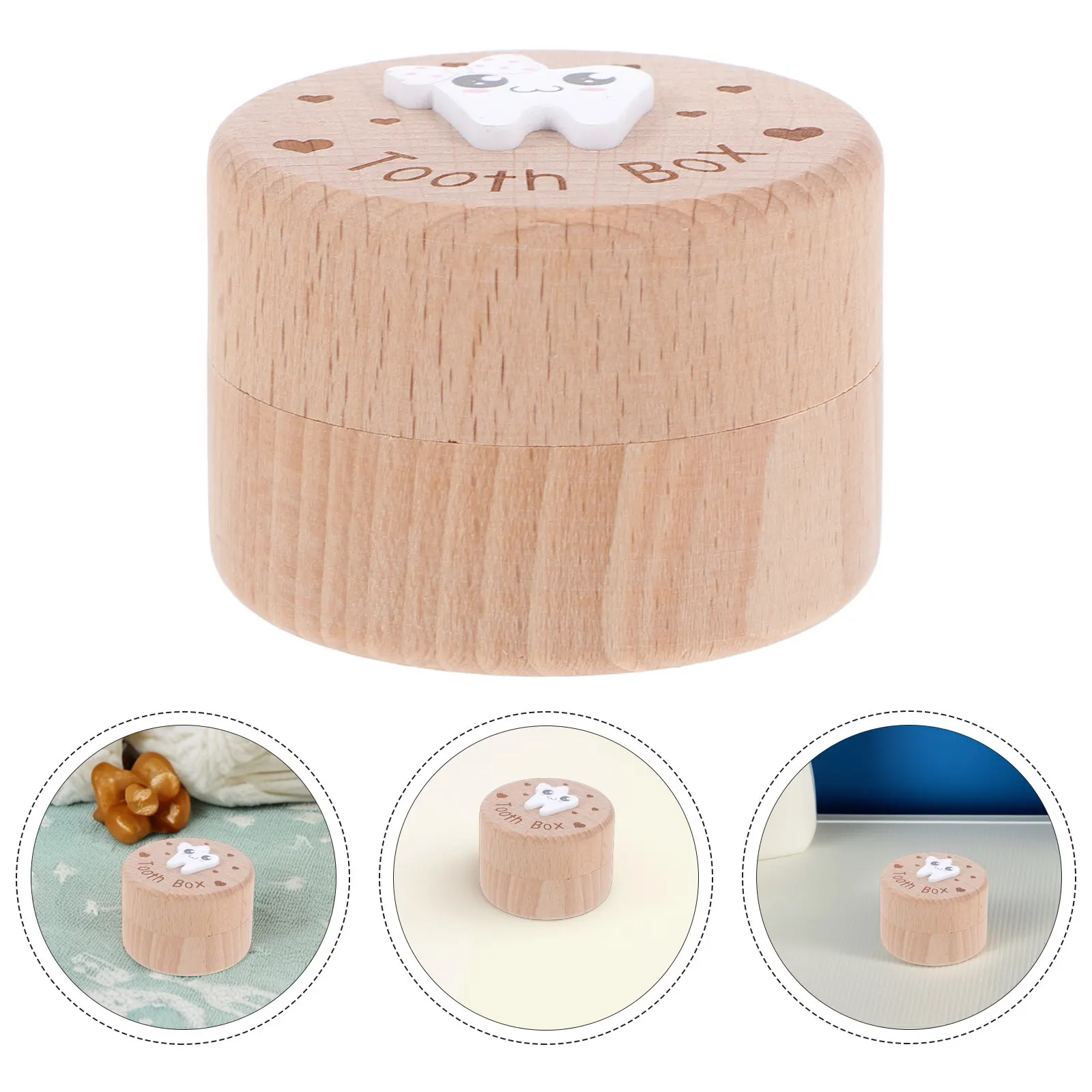 Wooden Baby Teeth Storage Box Keepsake Cute Tooth Fairy Holder Small Treasure Box for Kids Boys Girls Lost Teeth