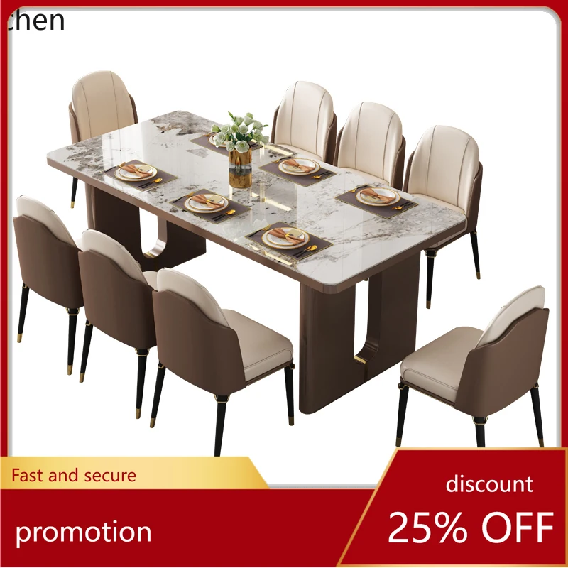 

H1 light luxury rock slab rectangular dining table high-end dining table and chairs home accessories