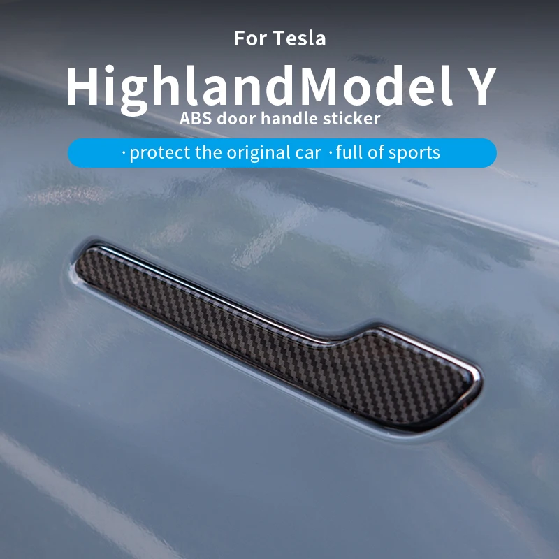 For Tesla 2025 Model 3 Y Styling Car Door Handle Wrap Cover Decorative Anti-scratch ABS Sticker Bright carbon fiber pattern