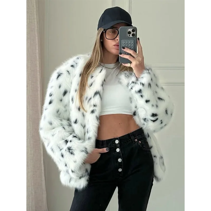Lady Chic Luipaardprint Korte Vrouwen Bontjas Ronde Hals Single Breasted Casual Bovenkleding Mode Highstreet Jassen 2023 Nieuwe