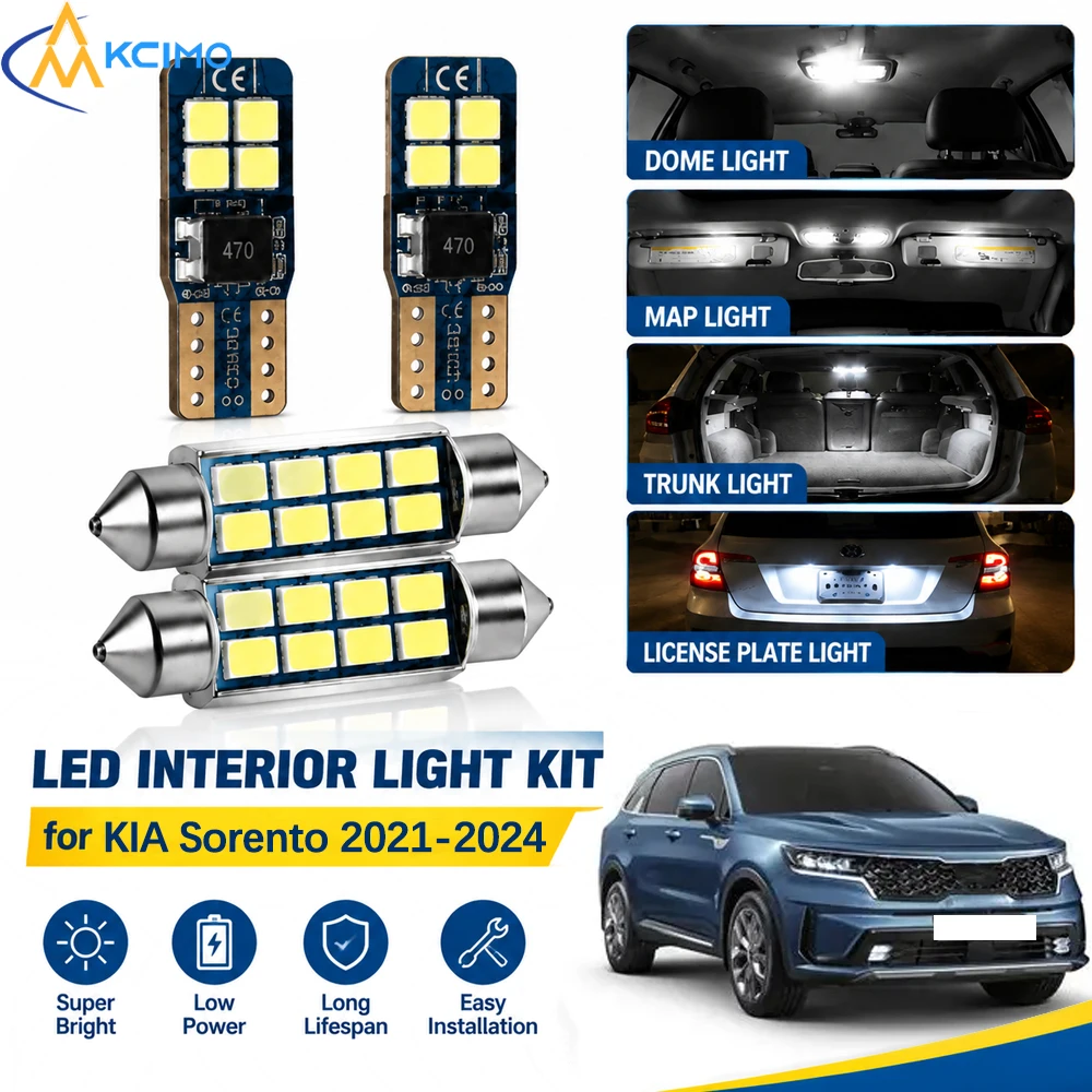For KIA Sorento MK4 4 IV 2021-2024 Canbus Interior LED Light Kit, 6000K Dome Vanity Reading Lamps, Error‑Free Easy Installation