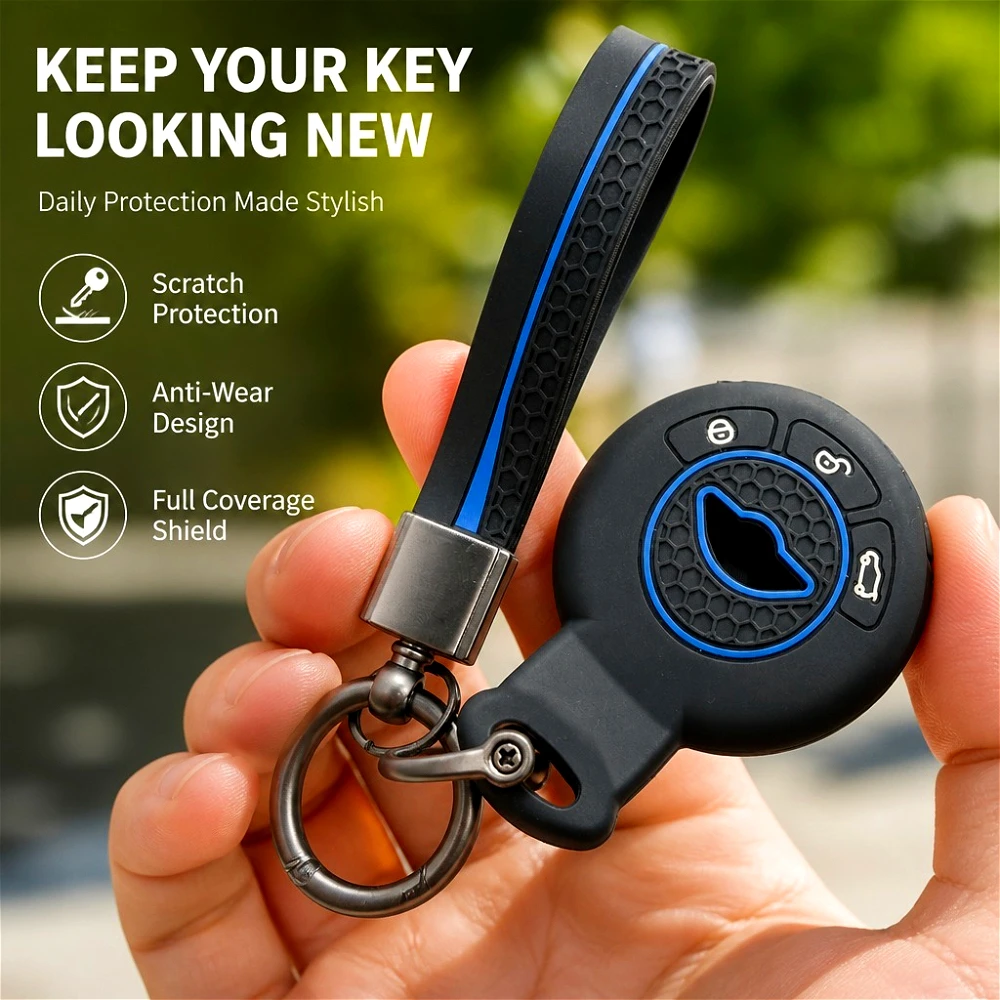 Silicone Remote Key Case Key Chain For BMW Mini Cooper Clubman Countryman Paceman Roadster R56 R57 CAS3 with ring wrist strap