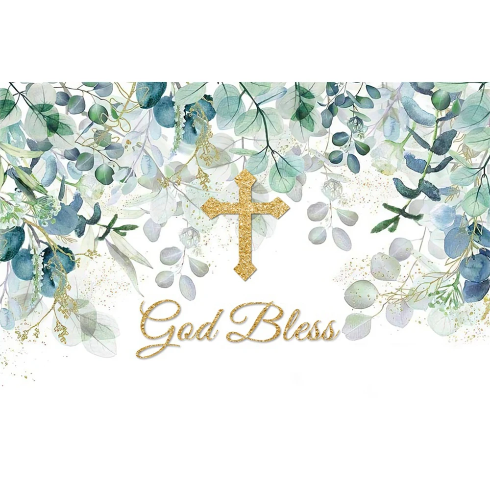 First Holy Communion Photography Backdrop Mi Primera Comunión God Bless Gold Cross Mi Bautizo Party Baby Shower Photo Background