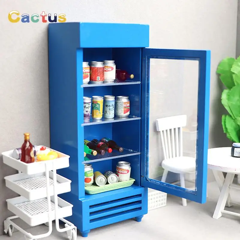 

1/12 Dollhouse Miniature Supermarket Store Wooden Refrigerator Pretend Play Furniture Scene Toy Doll House Decor Accessories