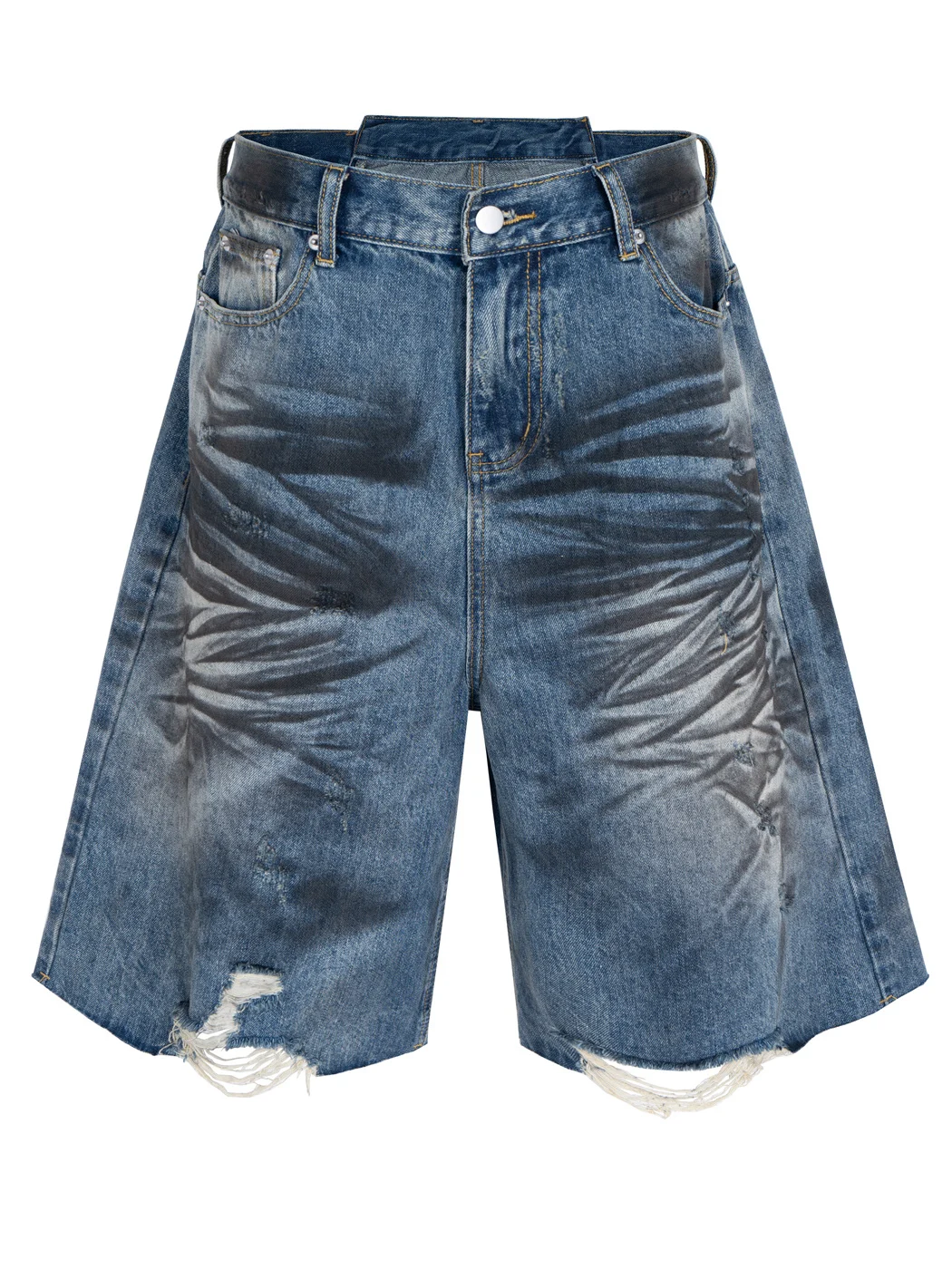

Waed American Street Sle Ripped Distred Folded Hem Loose Fit Six Inch Denim orts Casual Vintage Jeans orts