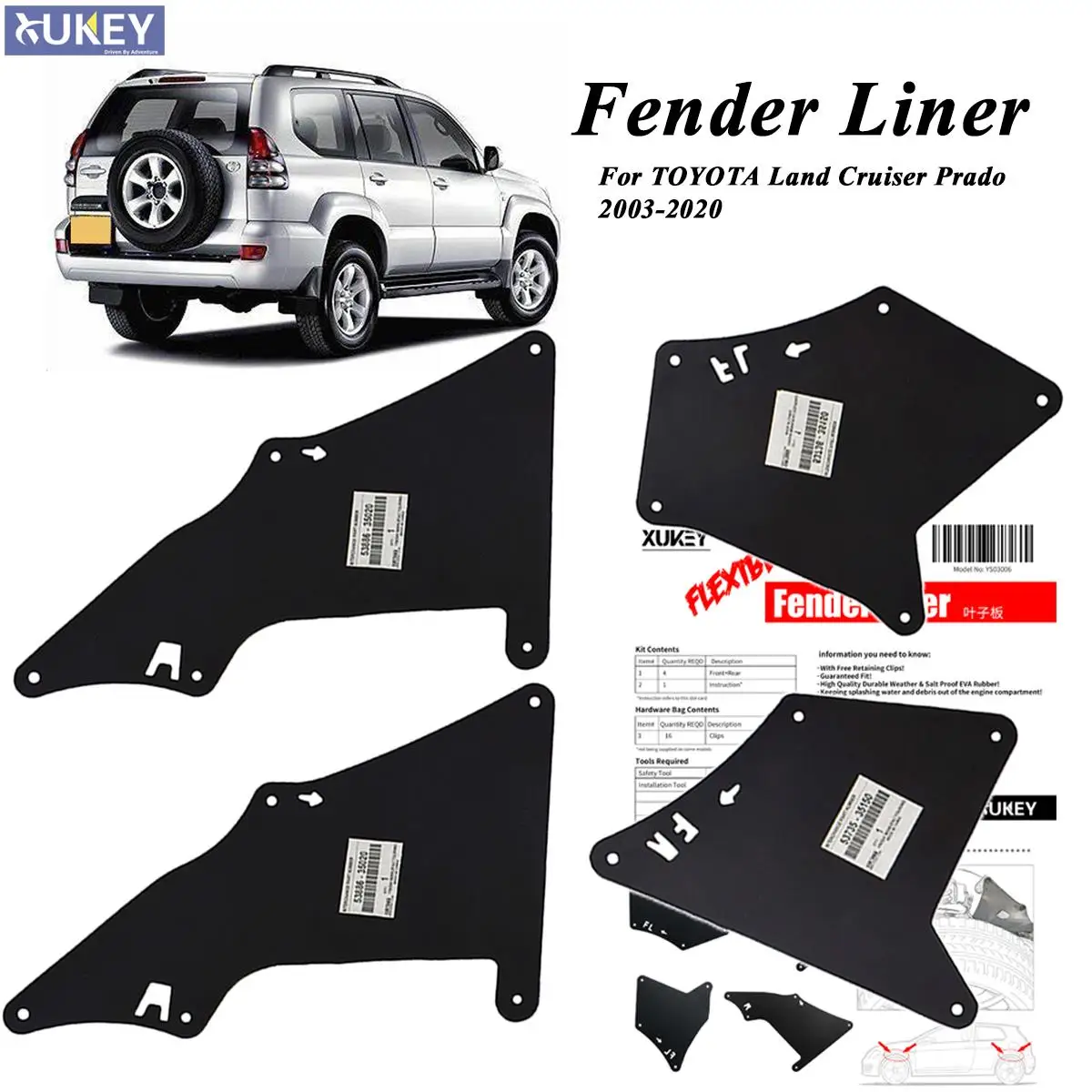 Paraspruzzi per Toyota Land Cruiser Prado 03-20 Paraspruzzi Paraspruzzi 5373635150 5388635020 5373535150 Guarnizione dello schermo dei rivestimenti del parafango