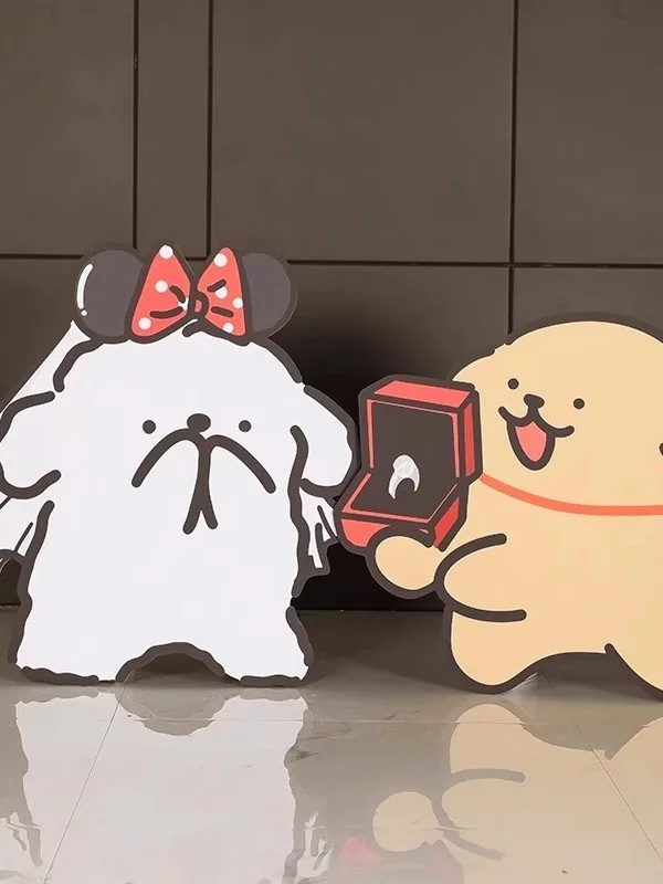 

Декор для предложения руки и сердца на День святого Валентина: воздушные шары, атмосфера дня рождения, мультяшный статический декор с изображением маленькой собачки, KT-доска для помолвки