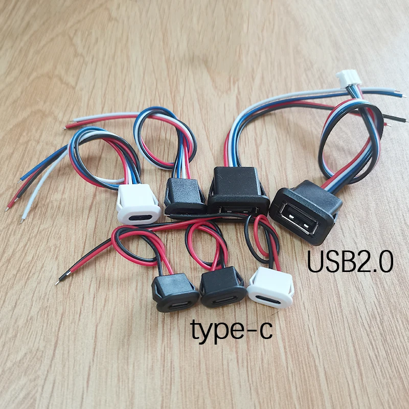 

1PC 2/4 Pin USB2.0 USB A USB C Type C Connector 2pin 4Pin Female Socket With PH2.0 Terminal Wire USB C Female Charging Plug Jack