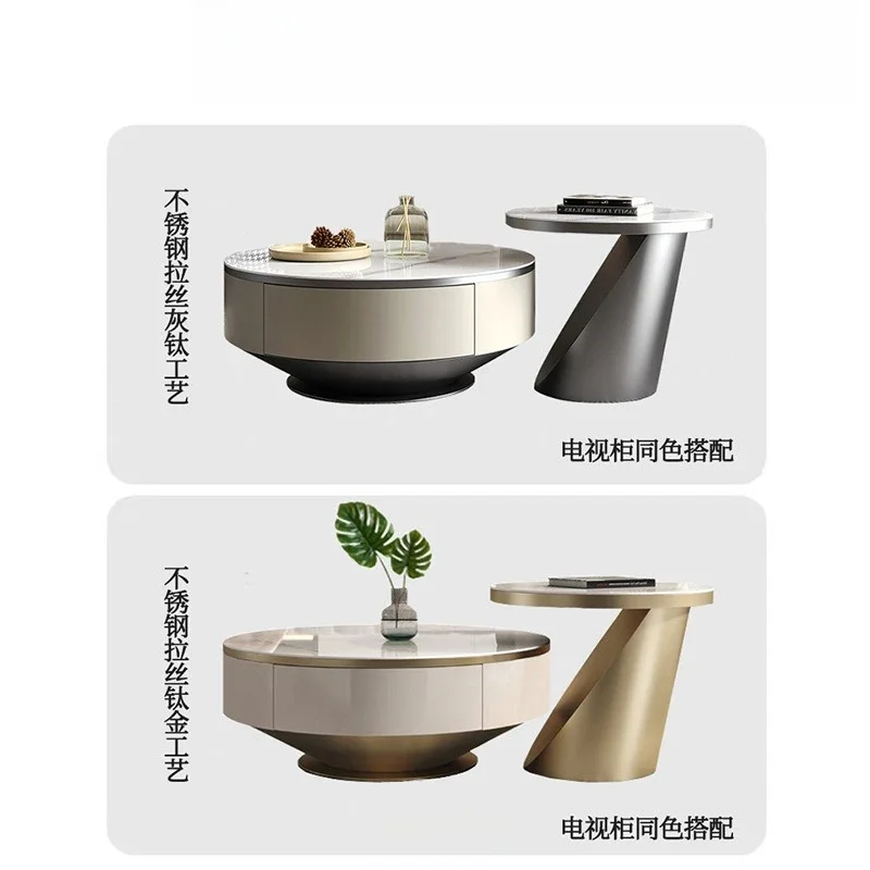 Italian light luxury rock slab coffee table modern simple small apartment living room size round tea table household TV