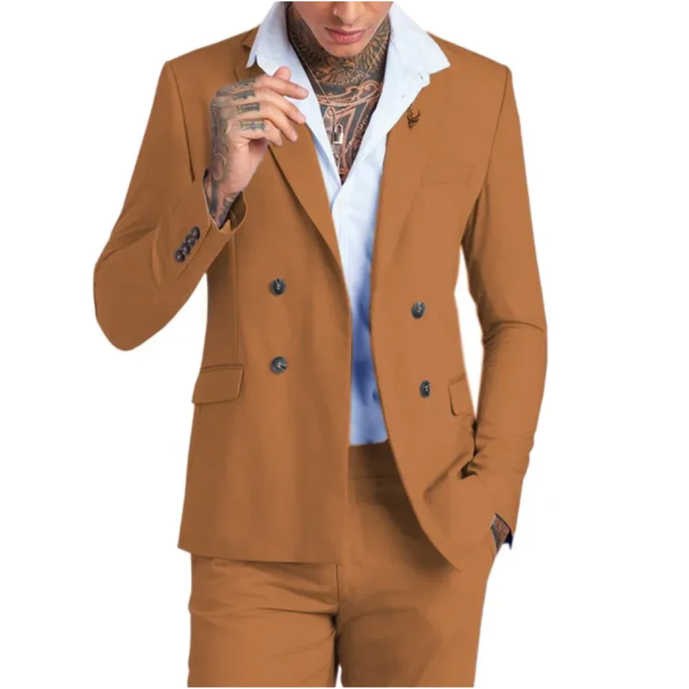 

Stylish Costume Homme Men Suits Double Breasted Wedding Groom Tuxedo Slim Fit Terno Masculino Prom Party Blazer 2 Pieces