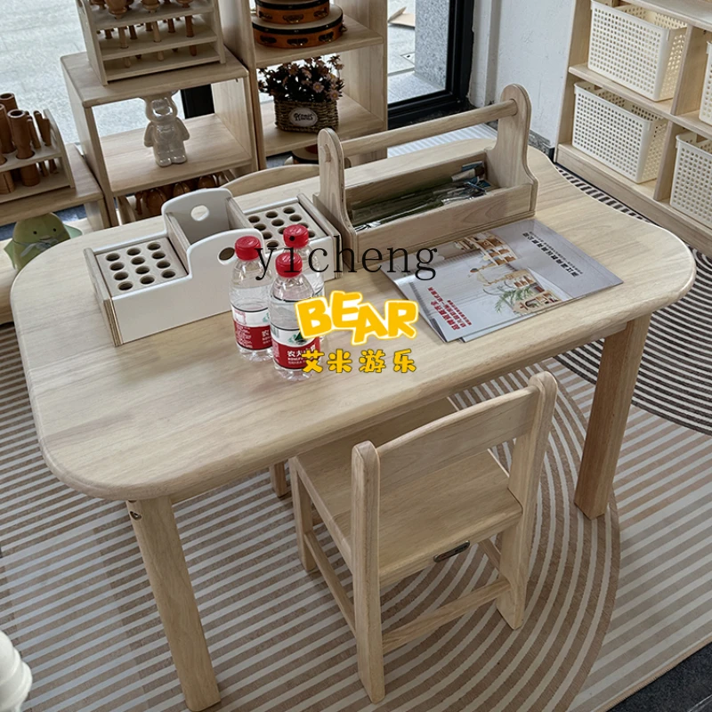 Tables et chaises pour enfants de la maternelle, palette en bois de caoutchouc, soins pour bébés, table d'étude de lecture en bois massif XL