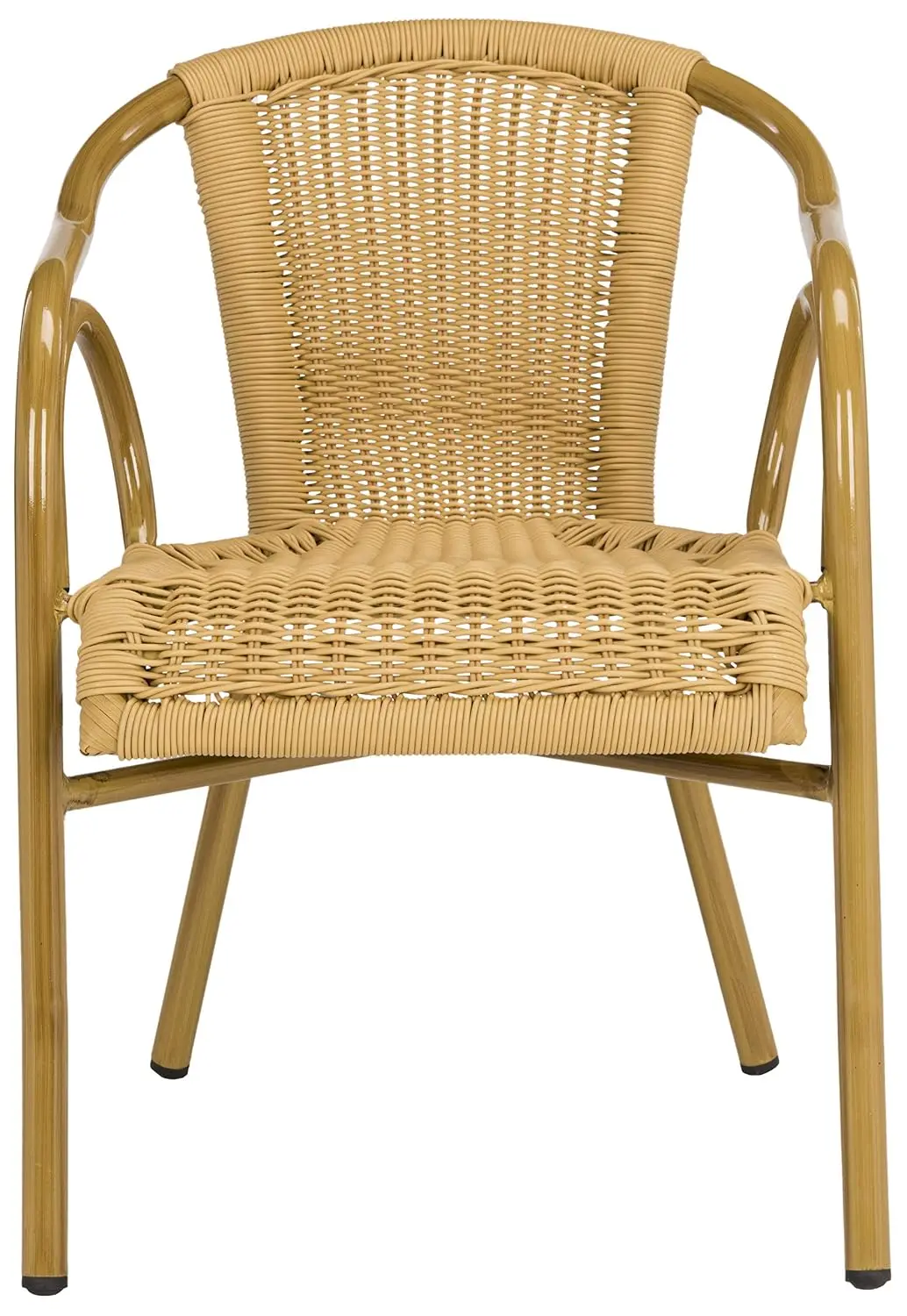Outdoor Faux Wicker Arm Chairs Set of 2, Retro Chic Patio Dining Seating, Fully Assembled, 17.3