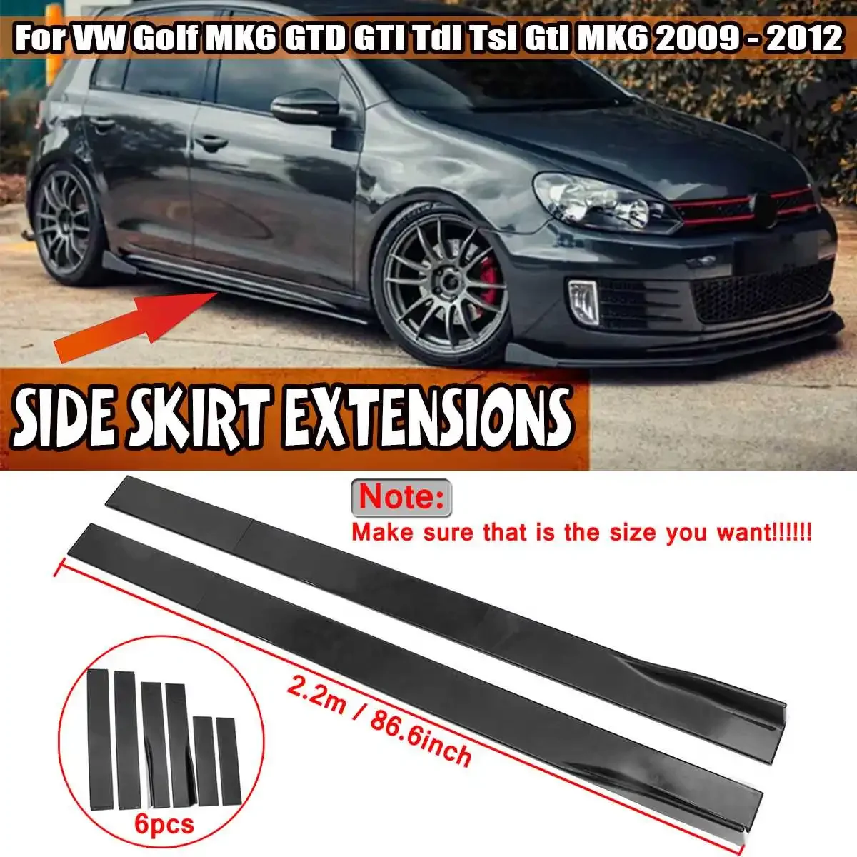 

86.6'' 2.2m Black/Carbon Car Side Skirt Extension Lip Splitter Lip For VW Golf MK5 MK6 GTD GTI TDI TSI GTI MK7 CC For Passat