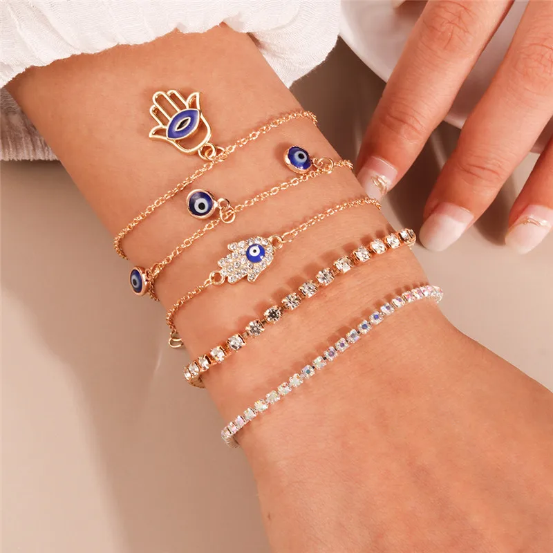 Aihua Bohemian Kristall türkisch glücklich blau Auge Armband Armreif für Frauen Gold Farbe Kette Armband Set Vintage Boho Schmuck Geschenke – Detail 3