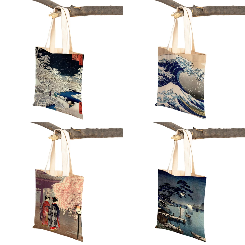 Japanese Landscape Retro Art Shopper Bags Travel Tote Lady Handbag Both Sides Beauty Scenery Casual Canvas Women Shopping Bag