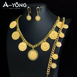 Luxury Dubai Gold Wedding Jewelry Set 21k Gold Plated Oman Bridal Fashion Chokers Arabic Muslim Women Party Necklace