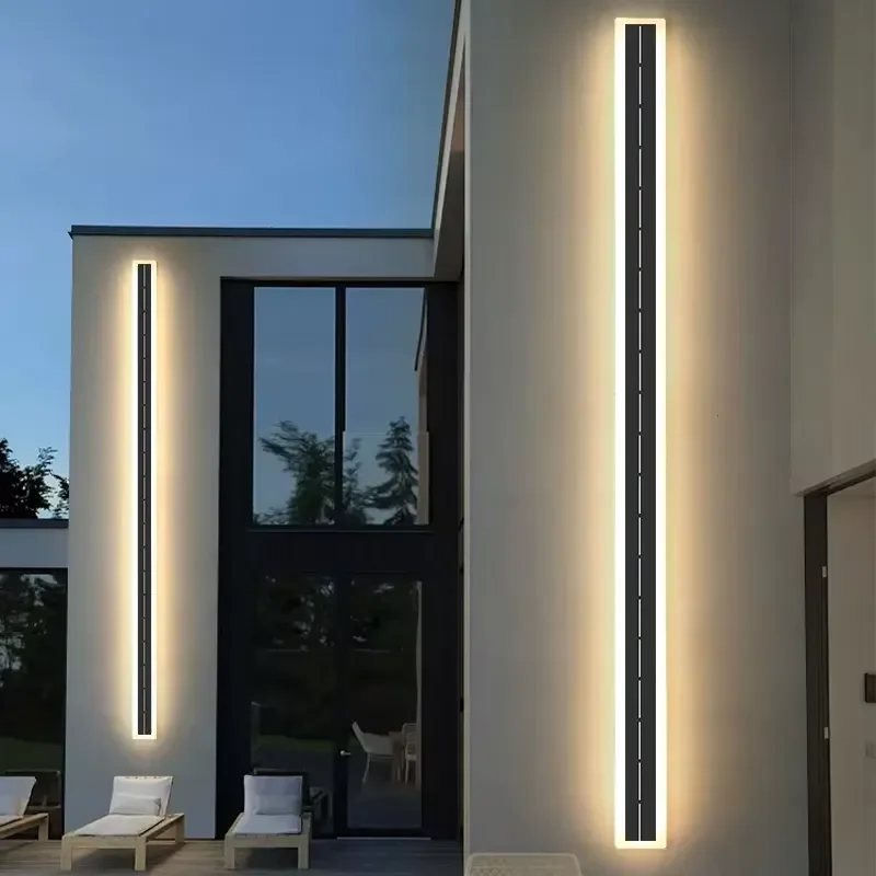 Linear Solar Wall Light Outdoor Waterproof LED Strip Lamp 3000K Warm White Long Garden Lighting Fixture for Exterior Decor