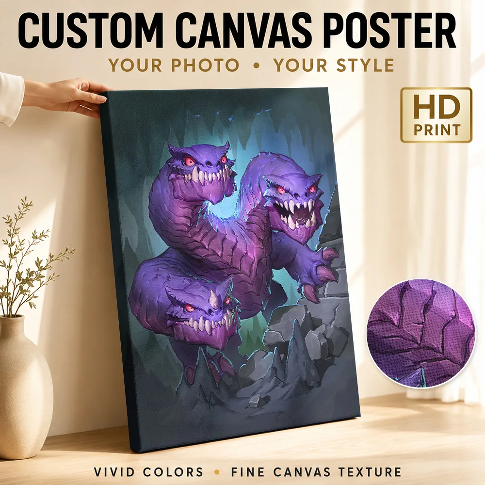 Cave Hydra Framed Canvas Print Posters Graphic Style Canvas Wall Art With Personalized Photo For Studio Ideal Collector Gift