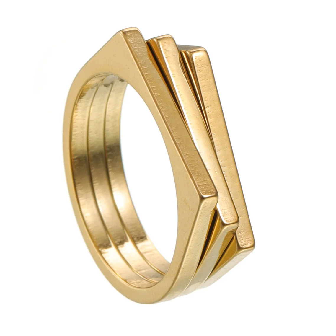 Stainless Steel Irregular Heap Rectangle Ring Gold Color Simple Geometric Multilayer Punk Rock Party Charm Jewelry New for Women