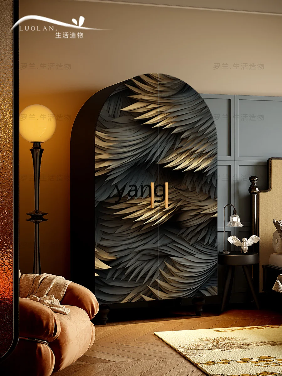 L'm'm Light Luxury Feather Wardrobe Solid Wood Room Tailstock Storage Clothes Closet