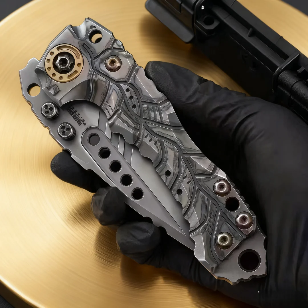 سكين ميلر بروس-T1 قابل للطي عالي التحمل TC4 سكين بمقبض من سبائك التيتانيوم، منحوت يدويًا بالكامل، سكين مجموعة فنية راقية