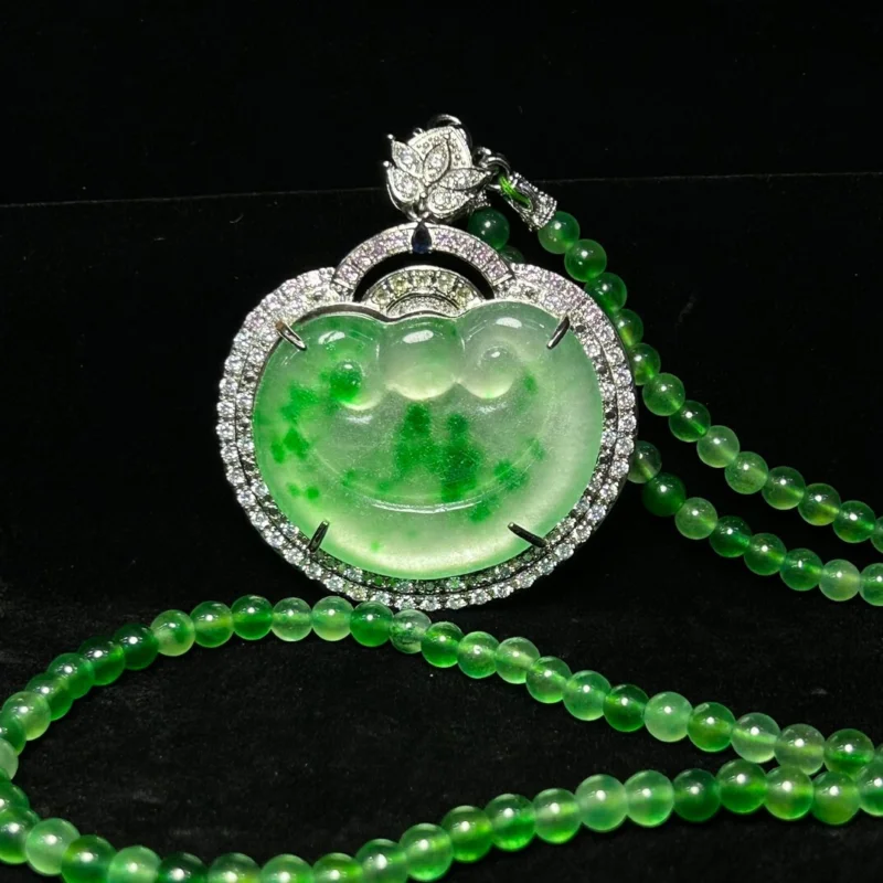 

Certified Natural high ice Jade jadeite green Ruyi Amulet pendant & necklace