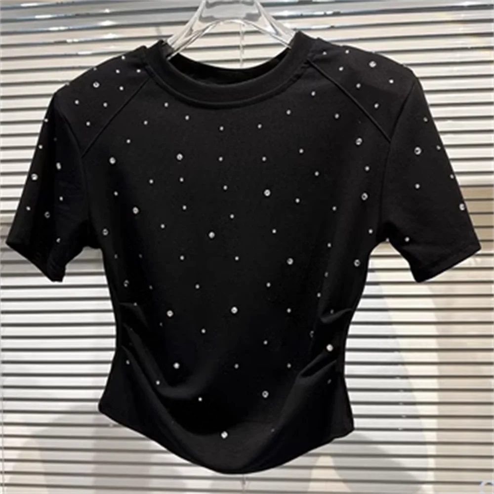 

Summer new diamond drill pattern short-sleeved T-shirt cotton top women s