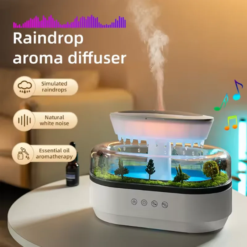 250ML Rain Diffuser Cloud Humidifier Rain Water Drip Humidifier with Drip Music Micro Landscape Ultrasonic Diffuser for Bedroom